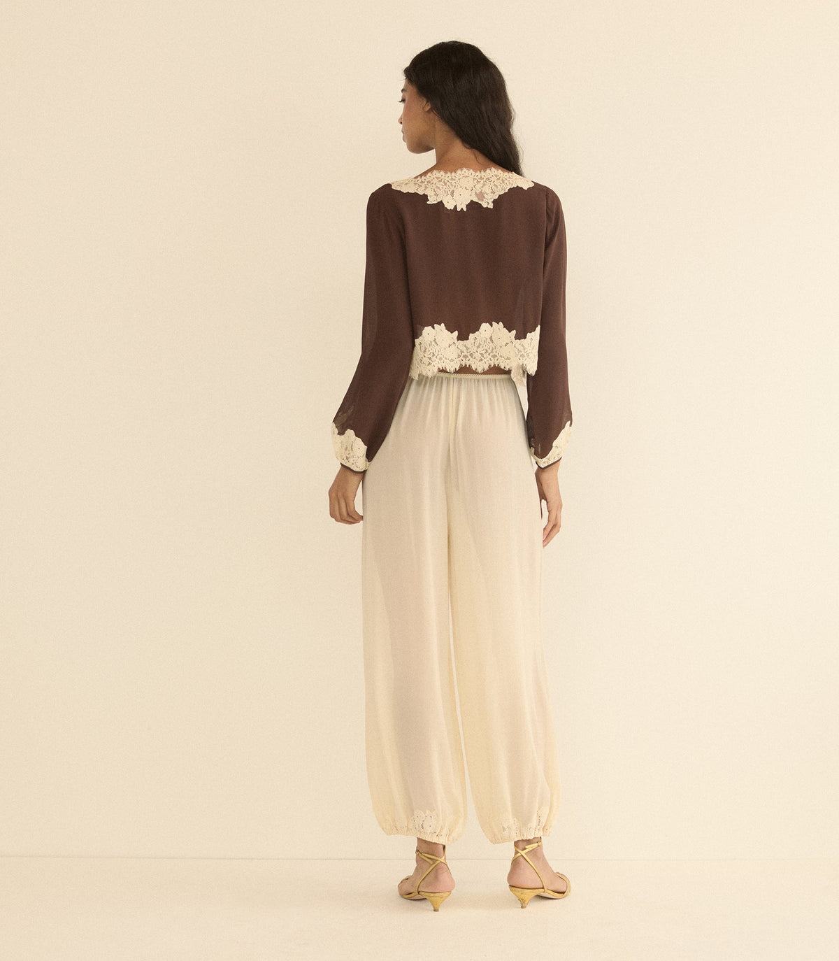 Clarimonde Silk Georgette Top in Chicory Bark