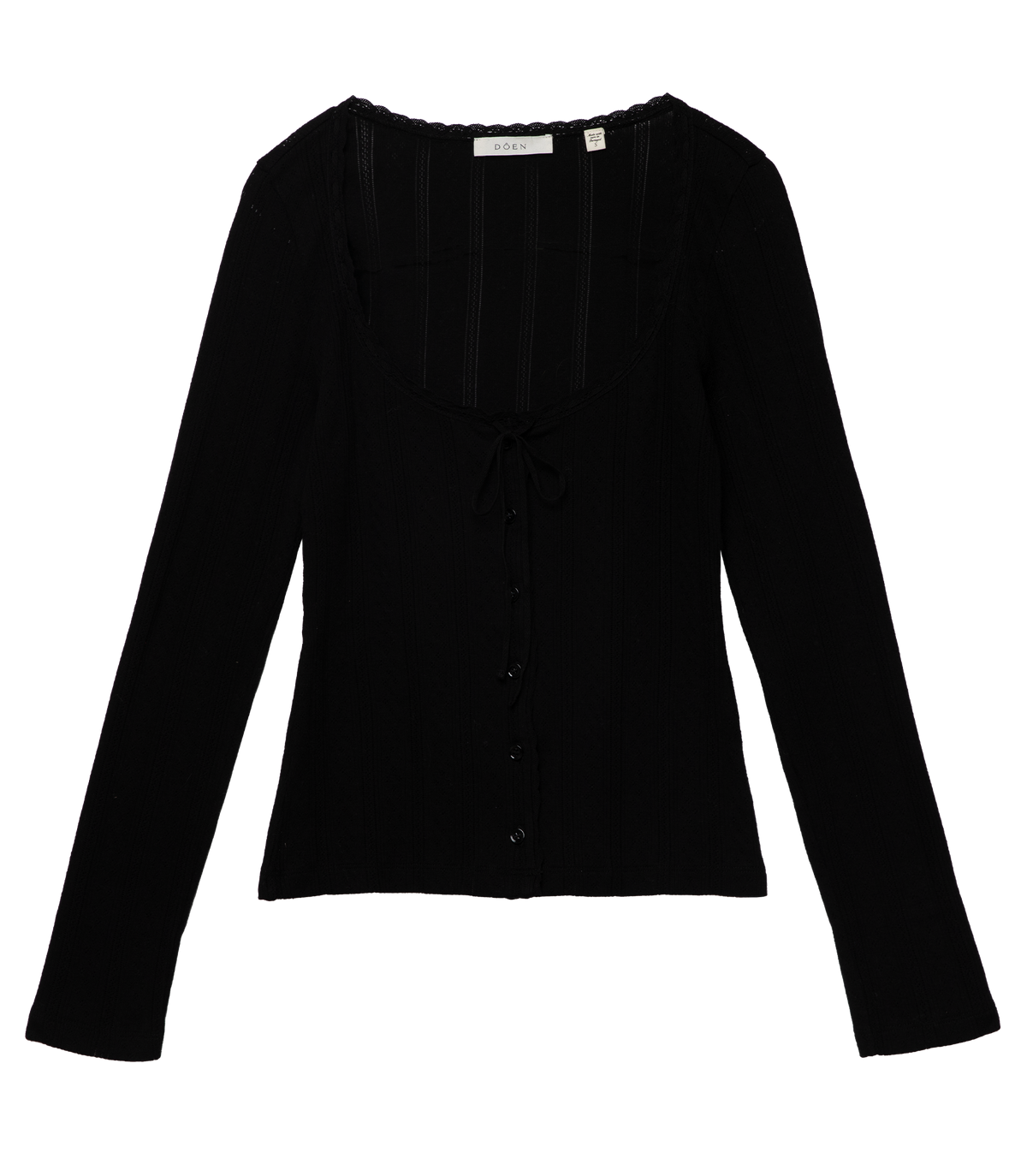 Lori Black Organic Cotton Pointelle Fitted Tee