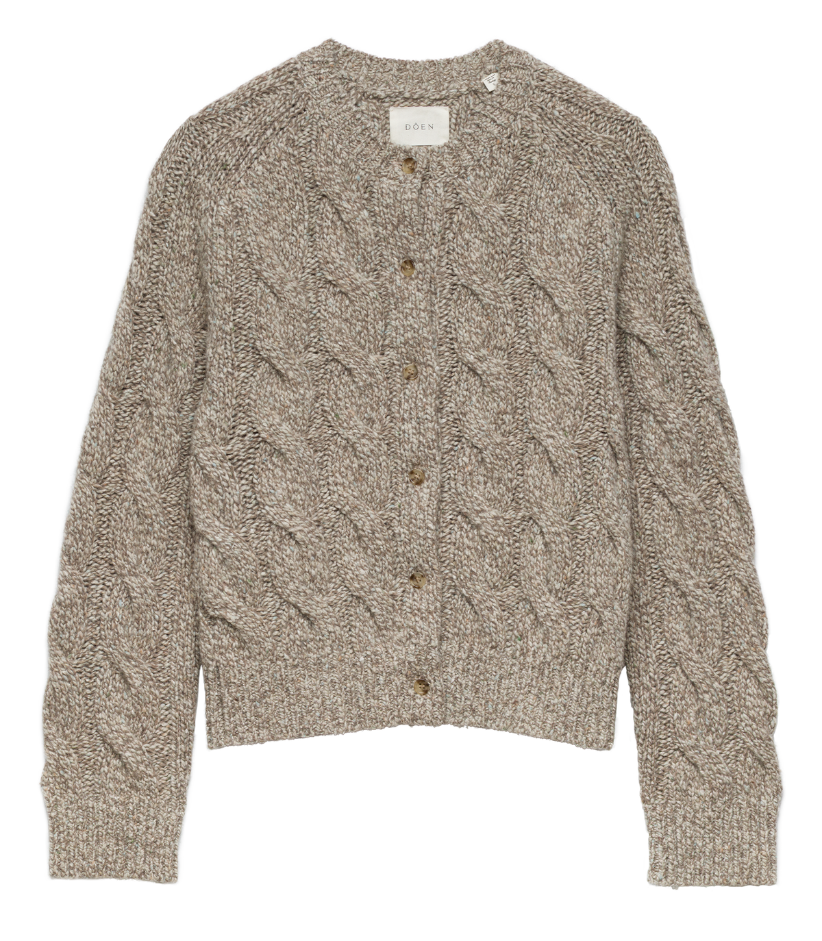 Penrose Cable Knit Wool Blend Cardigan in Gray Marl