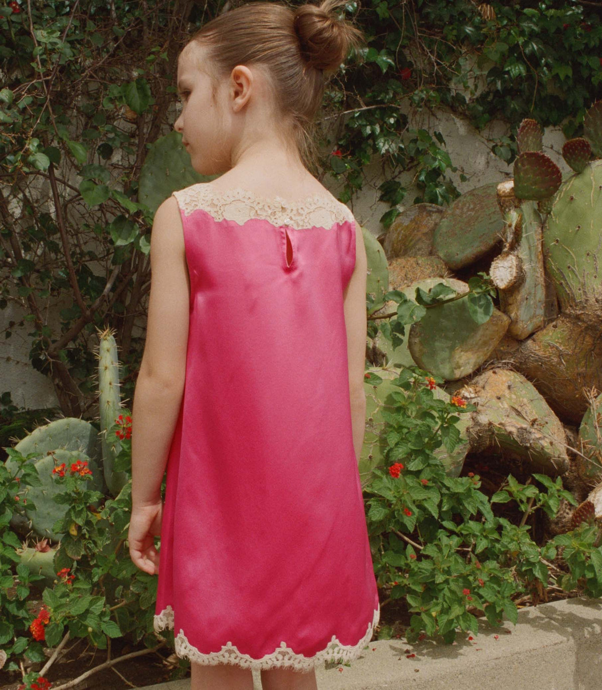 Vivette Dress Magenta | Girls' Silk Satin Lace Occasion Dress
