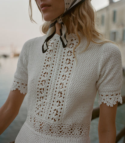 Bathilde Hand-Crocheted Heirloom Mini Dress – Pearl