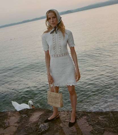 Bathilde Hand-Crocheted Heirloom Mini Dress – Pearl