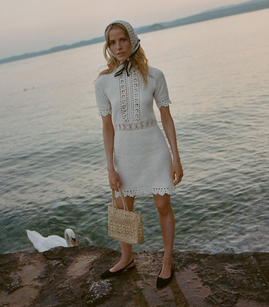 Bathilde Hand-Crocheted Heirloom Mini Dress – Pearl