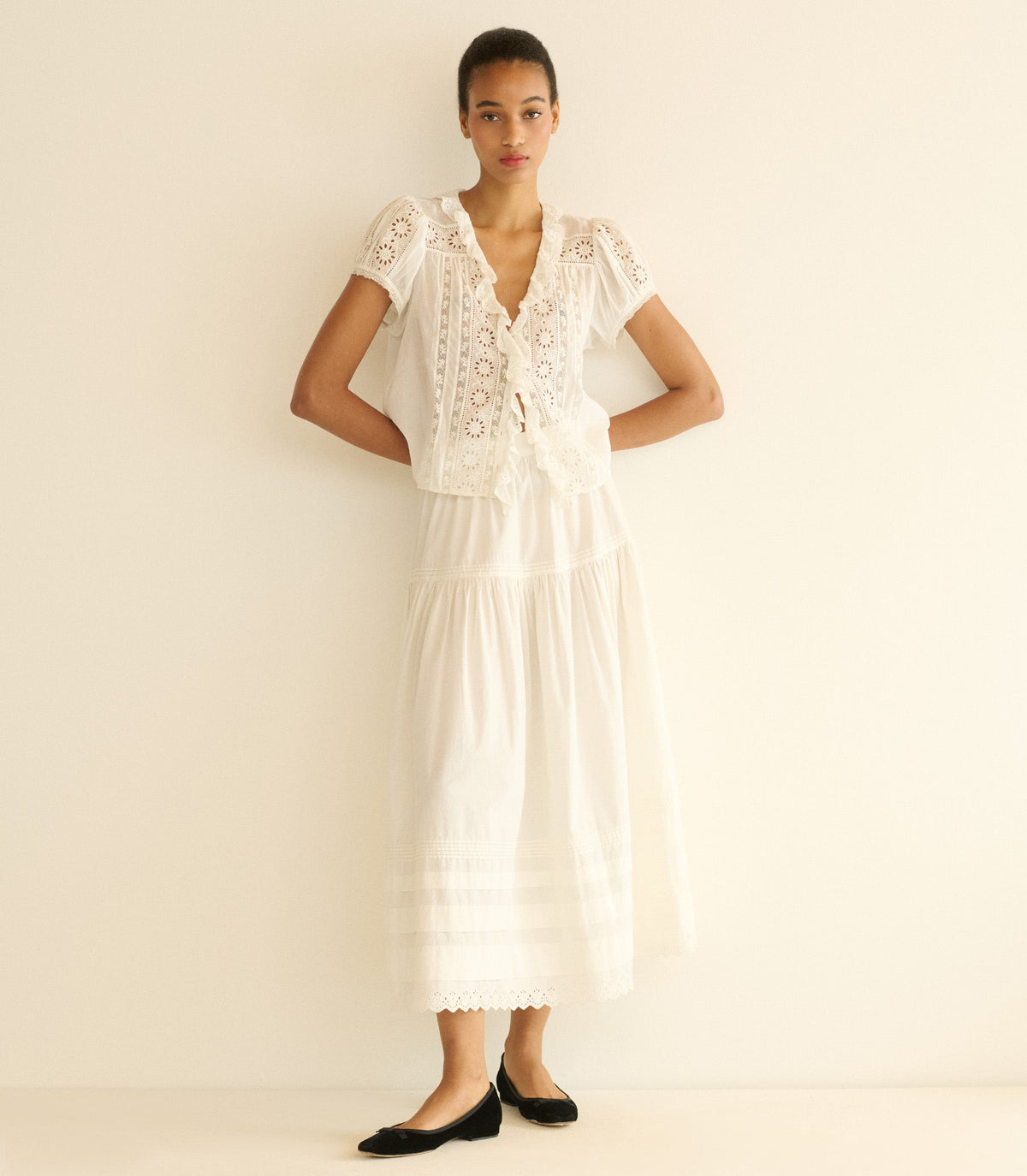 Clairette Organic Cotton Voile Top in Salt