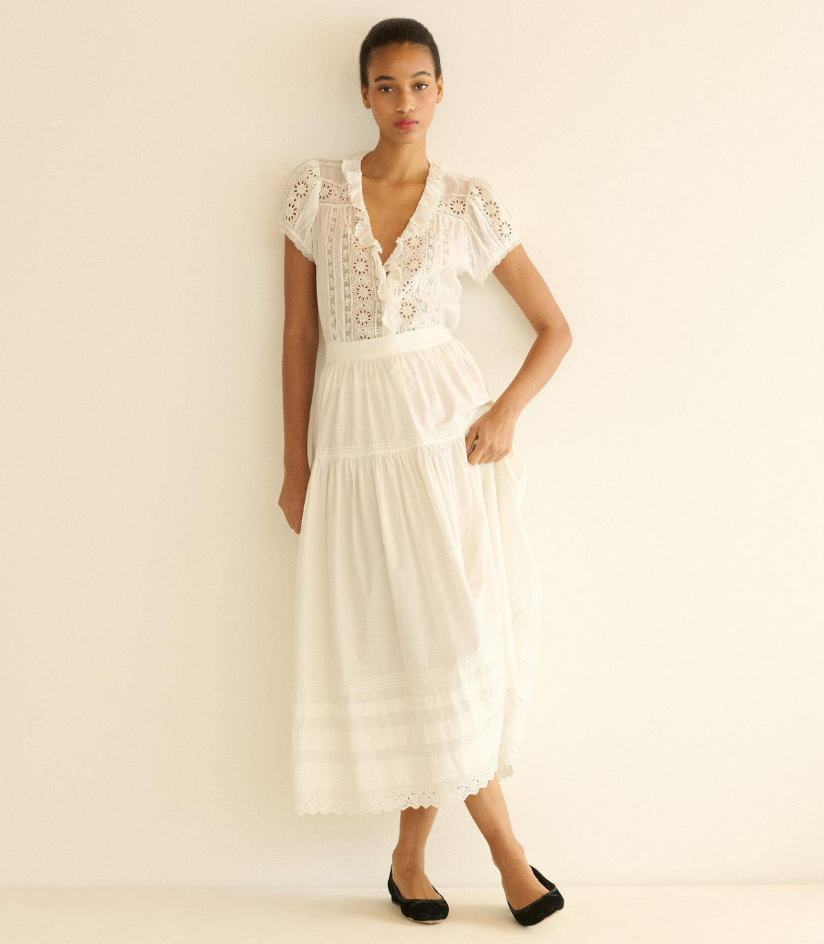 Clairette Organic Cotton Voile Top in Salt