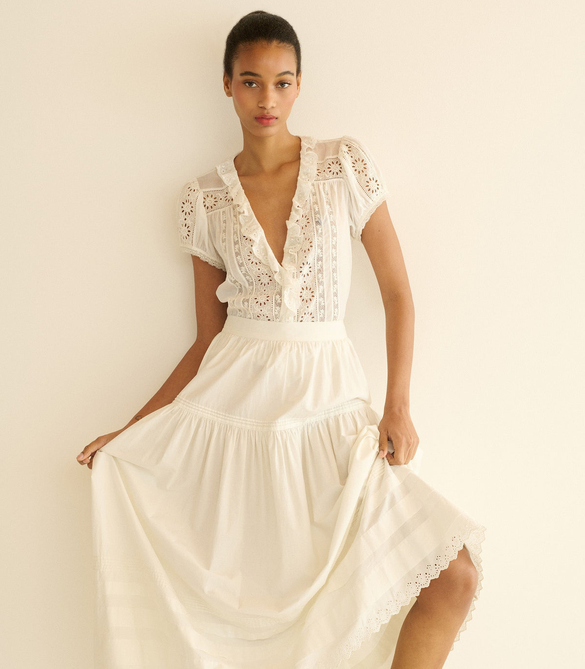 Clairette Organic Cotton Voile Top in Salt