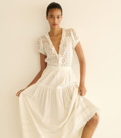 Clairette Organic Cotton Voile Top in Salt