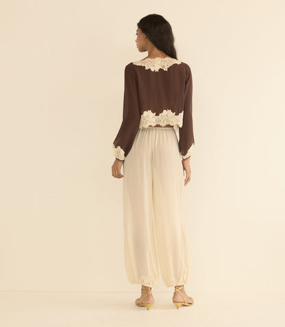 Clarimonde Silk Georgette Top in Chicory Bark