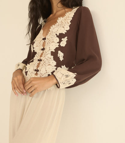 Clarimonde Silk Georgette Top in Chicory Bark