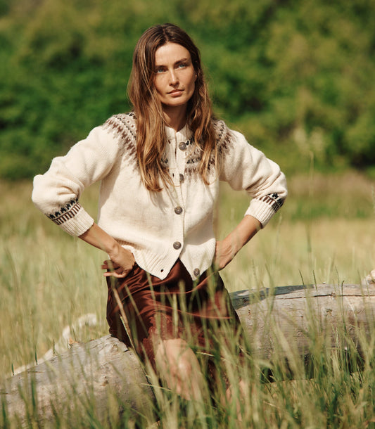 Clarke Merino Wool Fair Isle Cardigan in Oatmeal