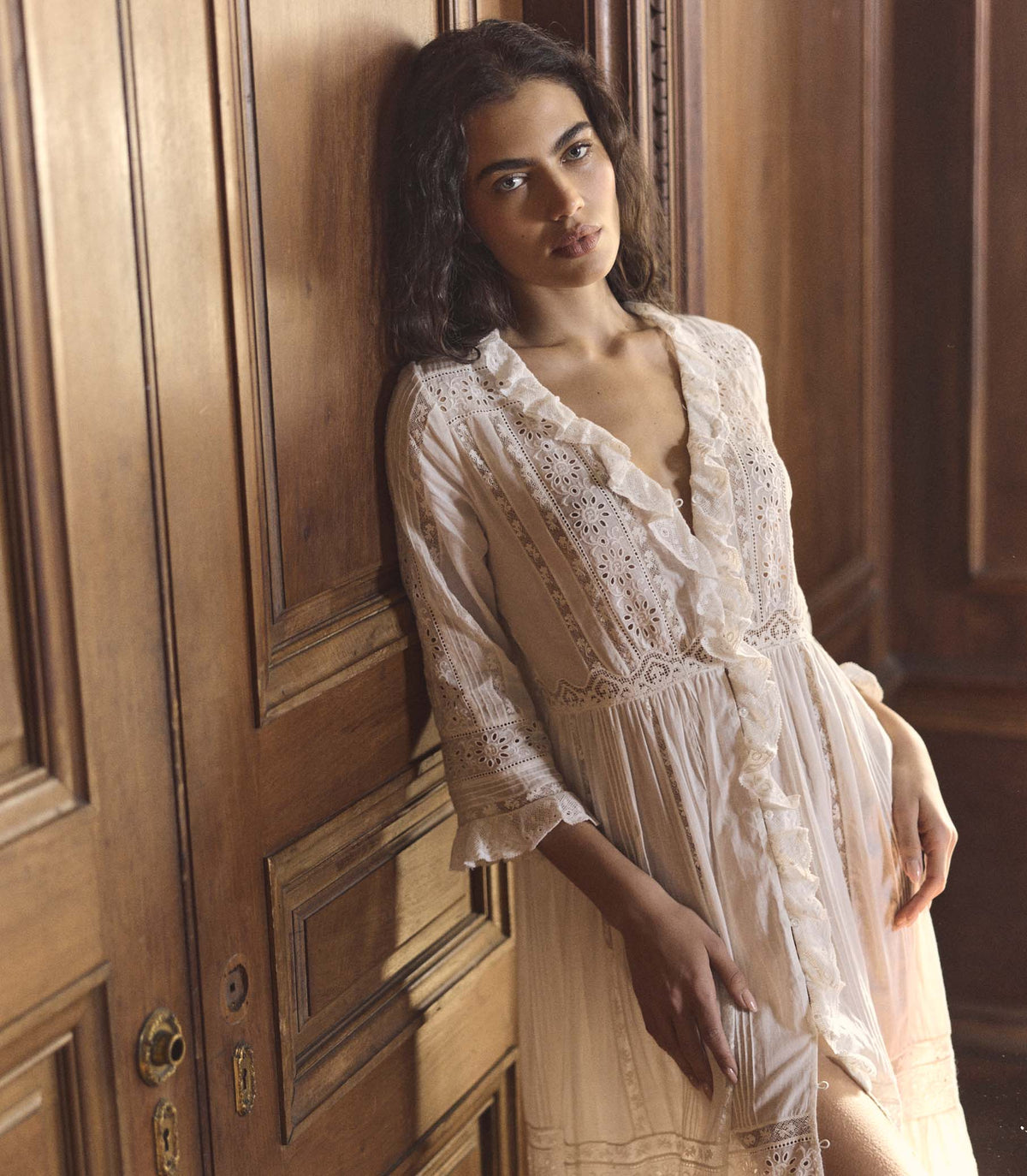 Clemencia Organic Cotton Voile Dress in Salt