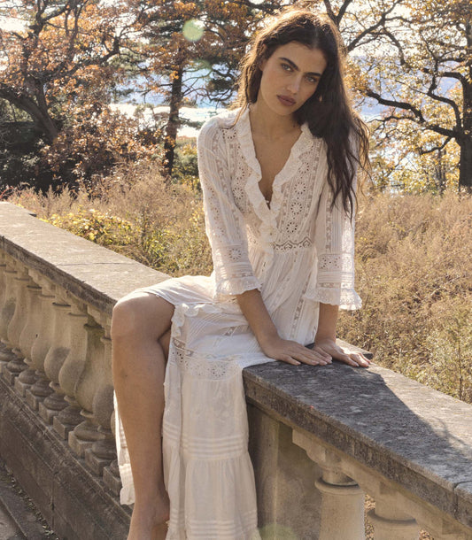 Clemencia Organic Cotton Voile Dress in Salt