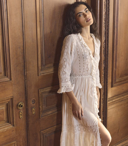Clemencia Organic Cotton Voile Dress in Salt