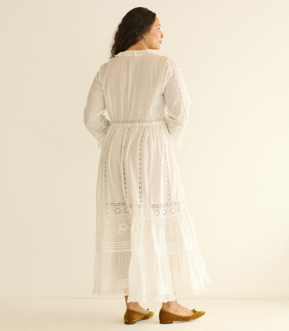 Clemencia Organic Cotton Voile Dress in Salt