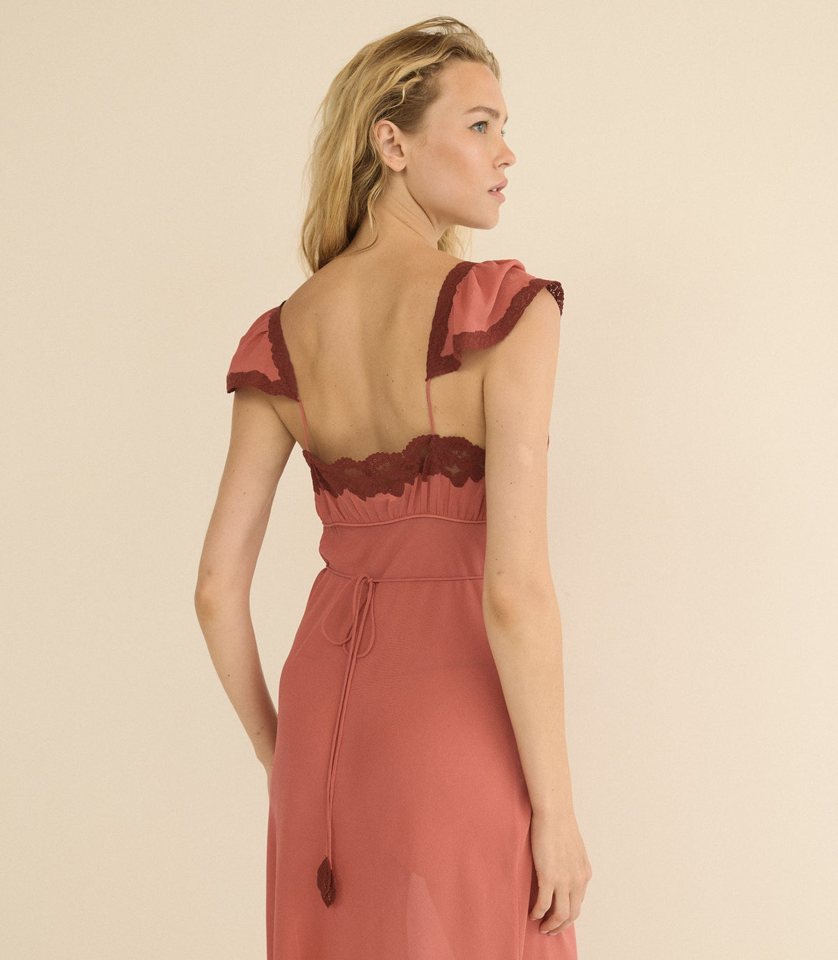 Corielle Silk Georgette Gown in Mirage Pink