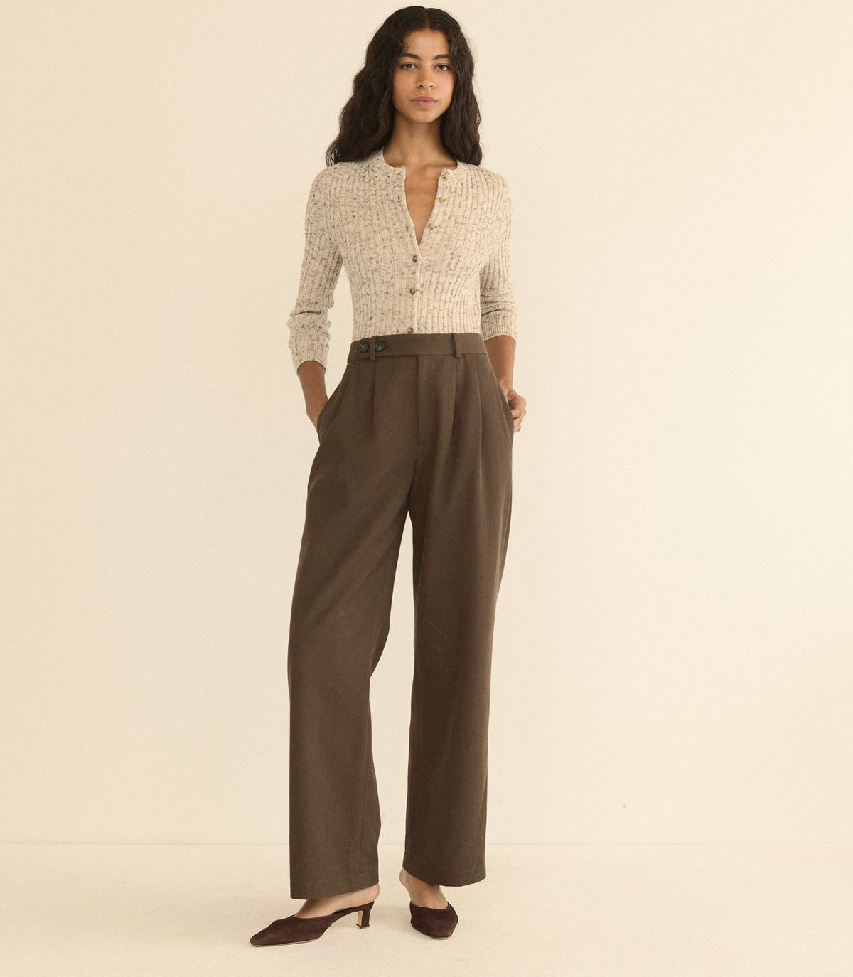 Danae Ribbed Wool Cardigan | Sabbia Melange