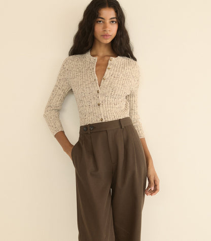 Danae Ribbed Wool Cardigan | Sabbia Melange