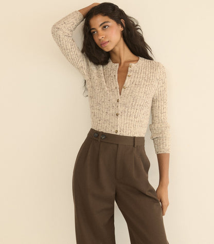 Danae Ribbed Wool Cardigan | Sabbia Melange