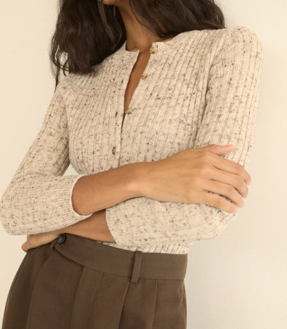 Danae Ribbed Wool Cardigan | Sabbia Melange