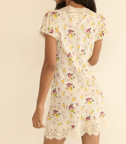 Elisaria Sweetbriar Floral Silk Satin Mini Dress
