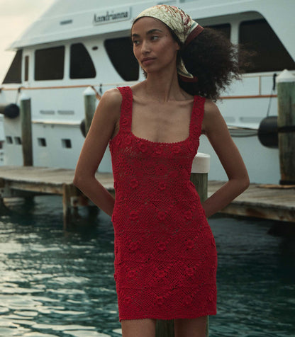 Eloise Heirloom Floral Crochet Mini Dress | Ruby