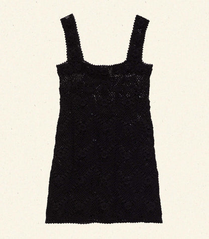 Eloise Heirloom Floral Crochet Mini Dress | Black