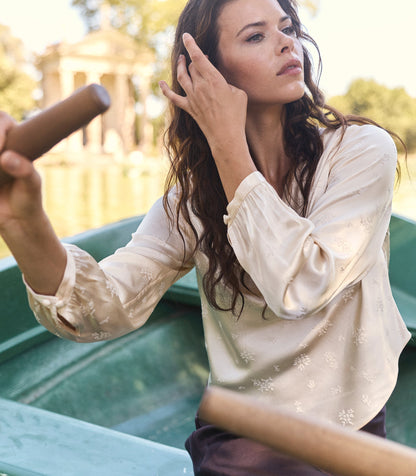 Espoir Cowl Neck Jacquard Top in Candlelight