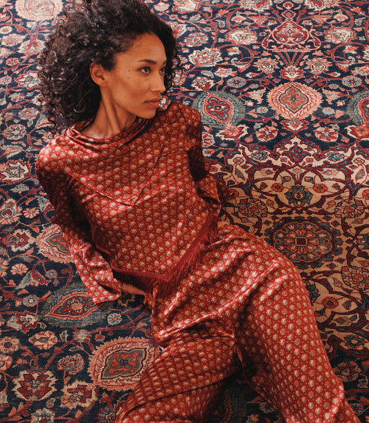 Faustella Silk Satin Top | San Sebastian Foulard Print