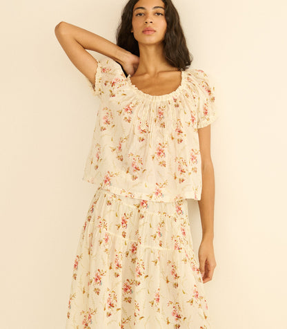 Frederica Top – Blanc Prairie Rose Organic Voile