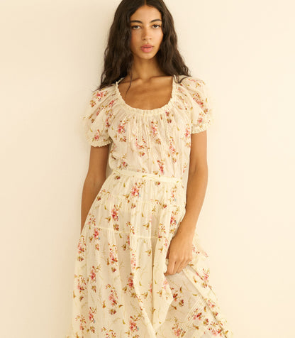 Frederica Top – Blanc Prairie Rose Organic Voile