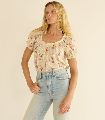 Frederica Top – Blanc Prairie Rose Organic Voile