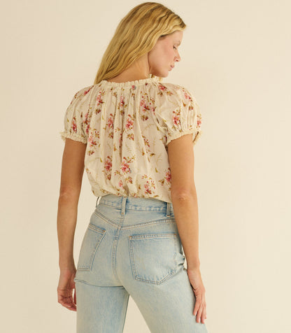 Frederica Top – Blanc Prairie Rose Organic Voile