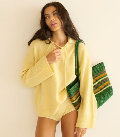 Harbour Tote | Green Striped Handwoven Raffia Bag