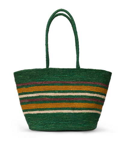 Harbour Tote | Green Striped Handwoven Raffia Bag