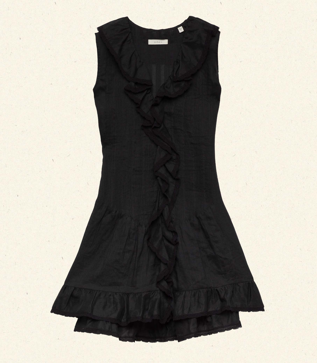 Henrietta Lace Ruffle Mini Dress in Black | Ramie