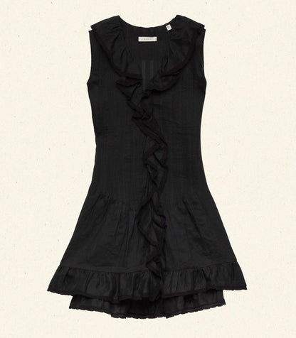 Henrietta Lace Ruffle Mini Dress in Black | Ramie