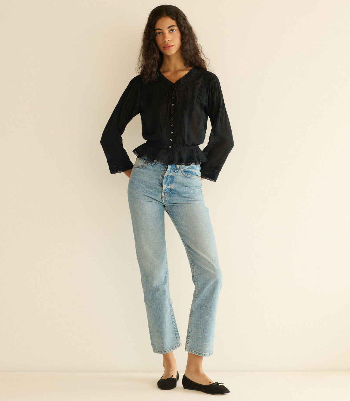Hillock Peplum Blouse in Black | Organic Cotton Voile