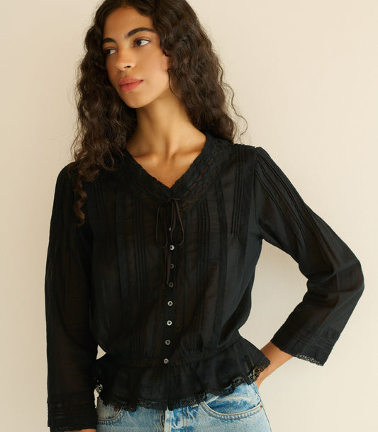 Hillock Peplum Blouse in Black | Organic Cotton Voile