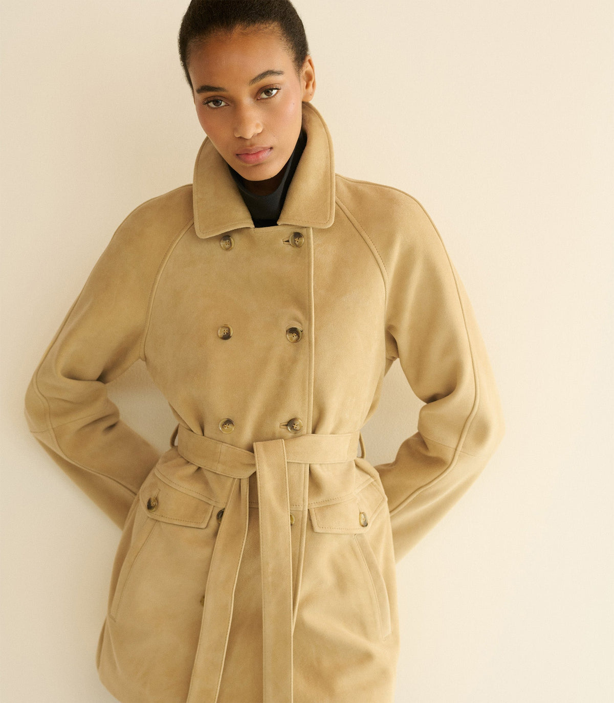 Hutton Goat Suede Trench Coat | Blonde