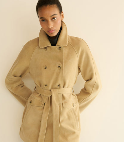 Hutton Goat Suede Trench Coat | Blonde