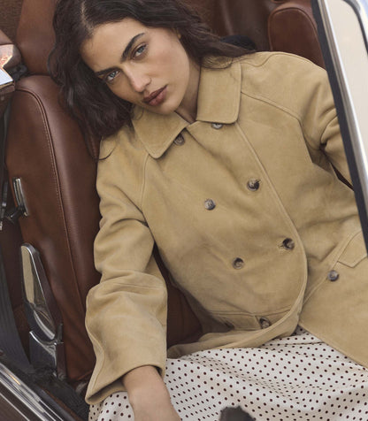 Hutton Goat Suede Trench Coat | Blonde