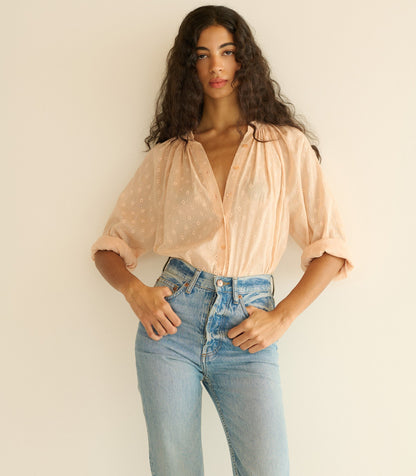 Julienne Top – Peach Sorbet Marseille Embroidery