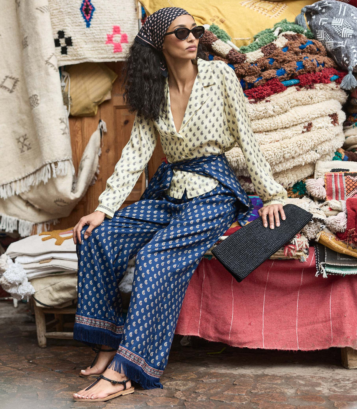 Lavon Fringe Pant – Bleu Taormina Paisley Silk-Viscose