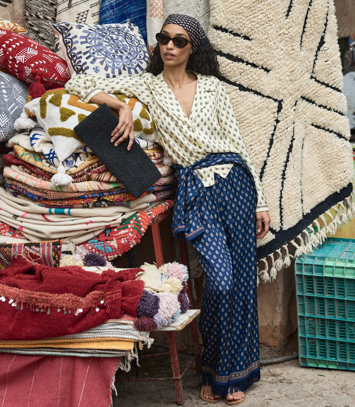 Lavon Fringe Pant – Bleu Taormina Paisley Silk-Viscose