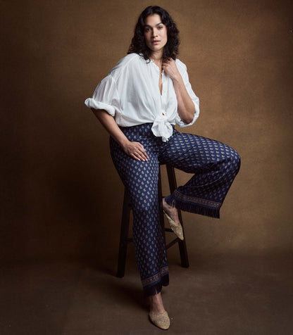 Lavon Fringe Pant – Bleu Taormina Paisley Silk-Viscose