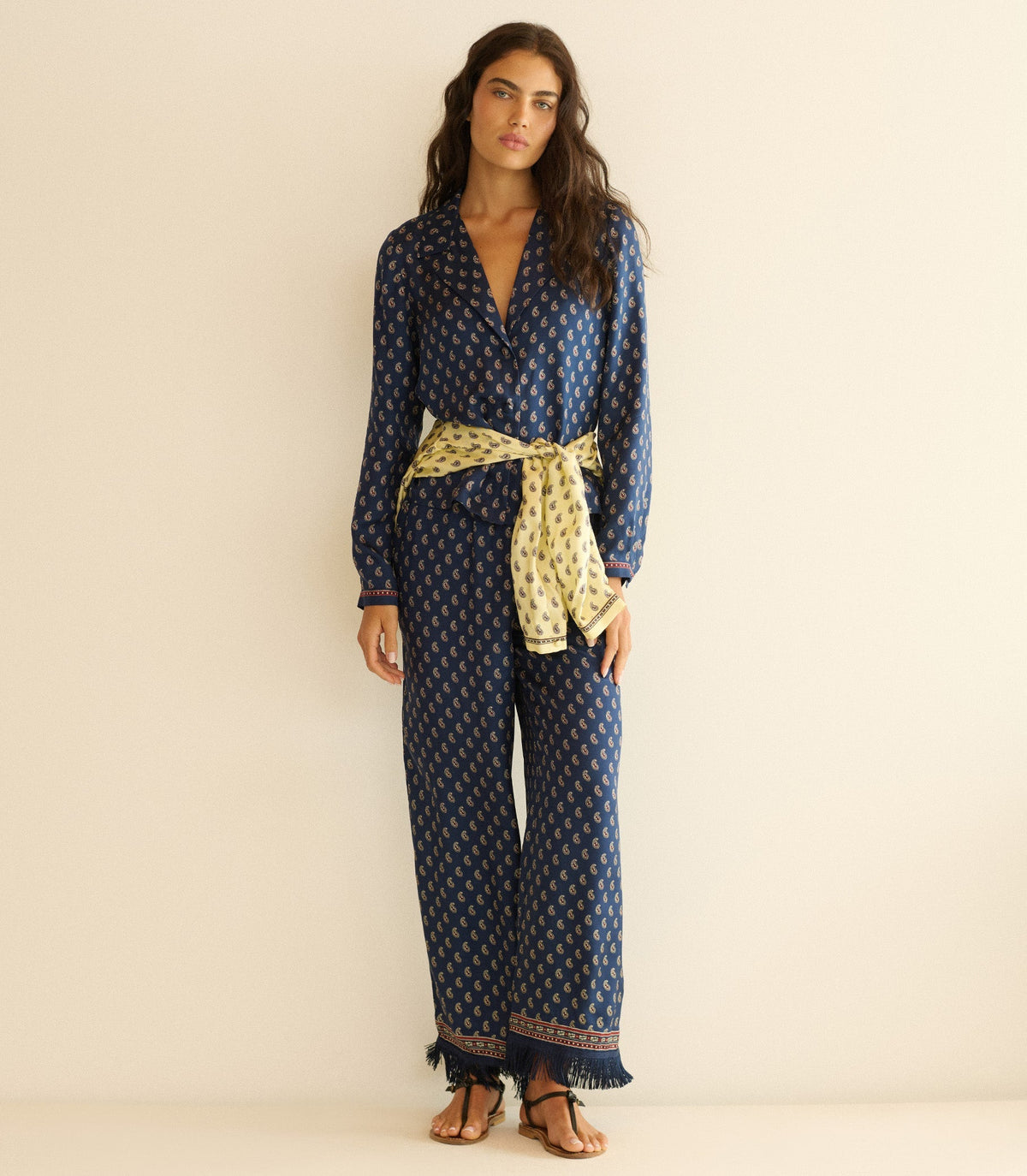 Lavon Fringe Pant – Bleu Taormina Paisley Silk-Viscose