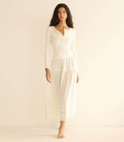 DÔEN Lidie Cotton Henley Tee with Lace Trim – Salt