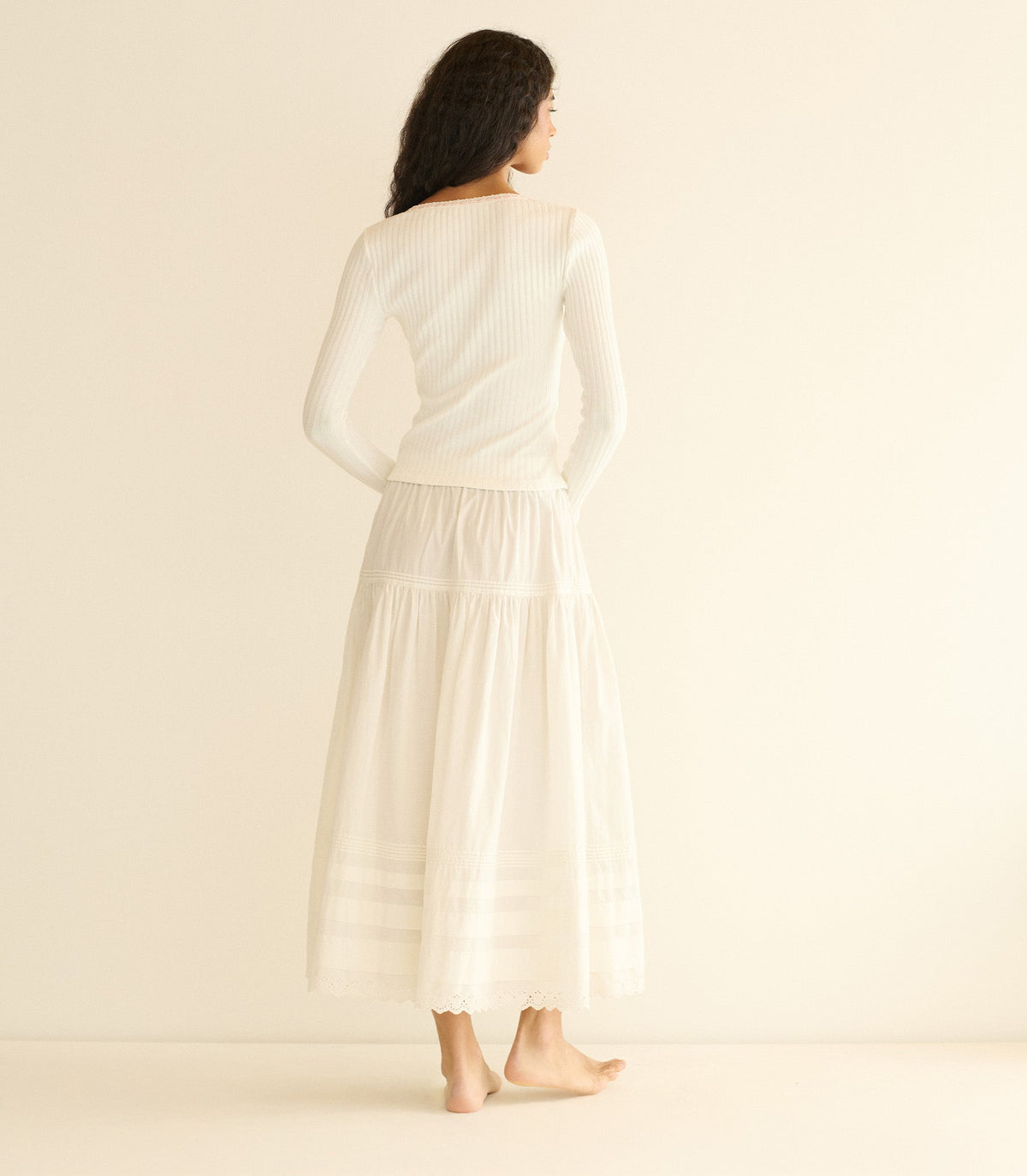 DÔEN Lidie Cotton Henley Tee with Lace Trim – Salt