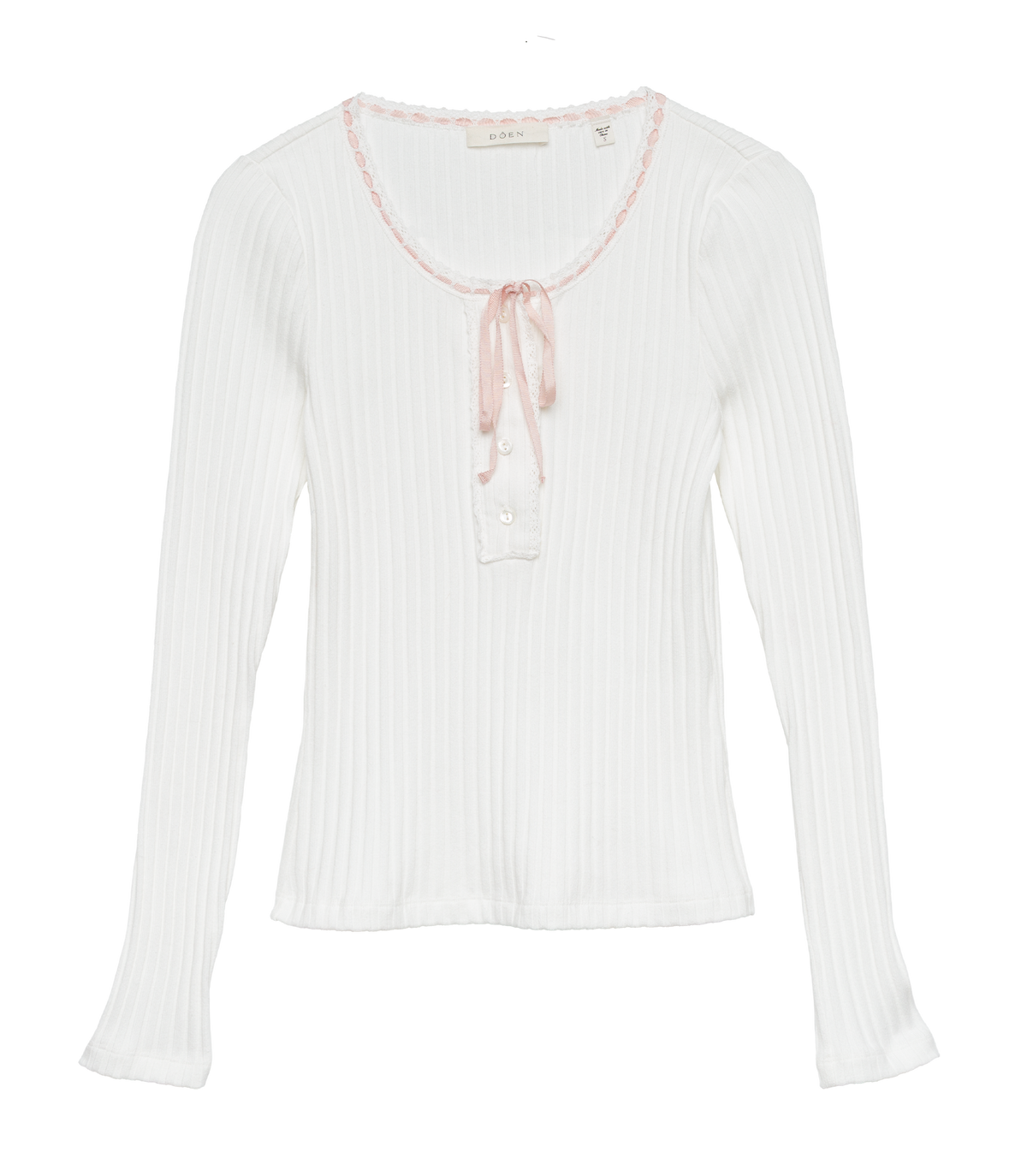 DÔEN Lidie Cotton Henley Tee with Lace Trim – Salt