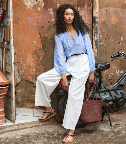 DÔEN Lisa High-Waist Wide-Leg Cotton Twill Pant – Salt